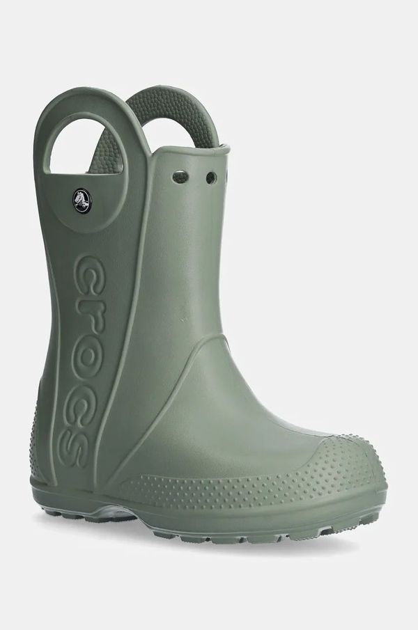 Crocs Otroški gumijasti škornji Crocs HANDLE RAIN BOOT zelena barva, 12803