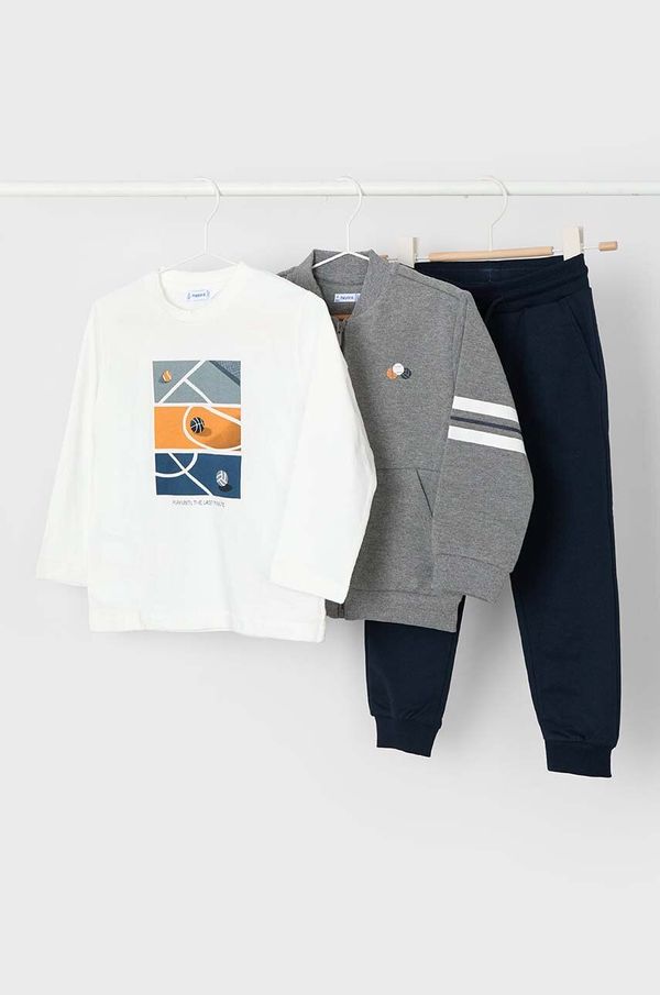 Mayoral Otroški komplet trenirke - dolga majica, pulover in hlače Mayoral siva barva, 4880