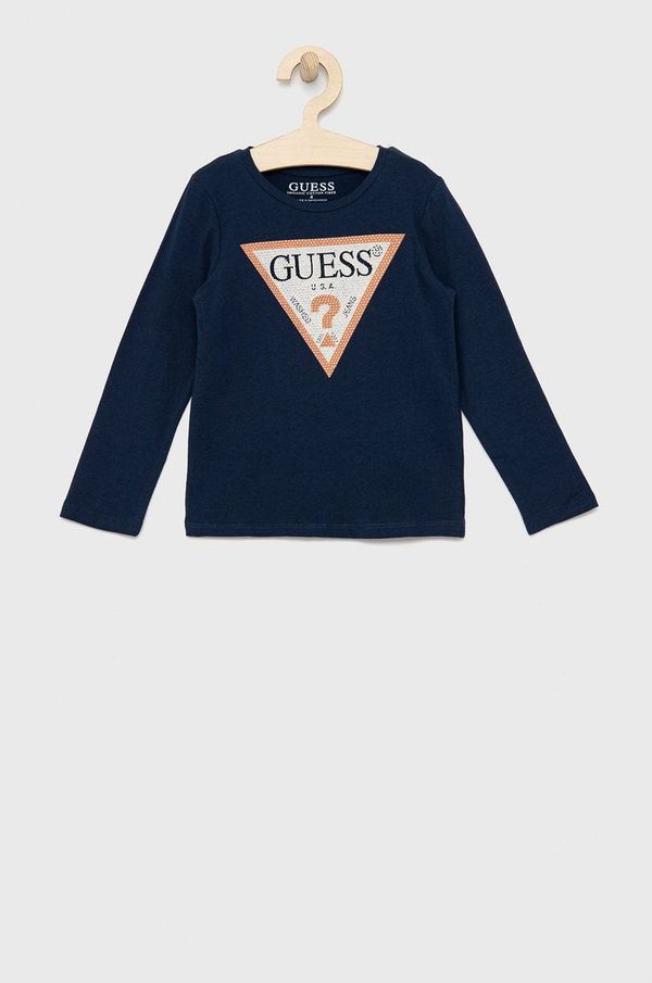 Guess Otroški longsleeve Guess mornarsko modra barva