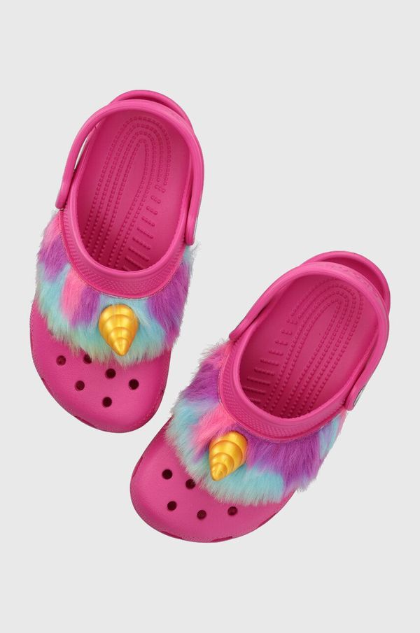 Crocs Otroški natikači Crocs Classic I Am Unicorn roza barva