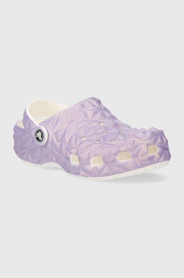 Crocs Otroški natikači Crocs CLASSIC IRIDESCENT GEO CLOG vijolična barva