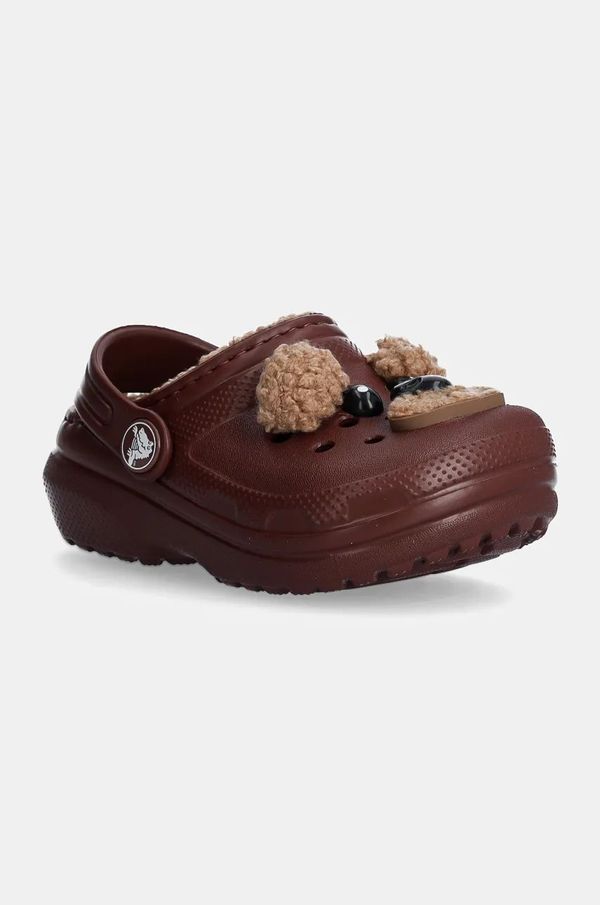 Crocs Otroški natikači Crocs CLASSIC LINED IAM BROWN BEAR CLOG rjava barva, 210019