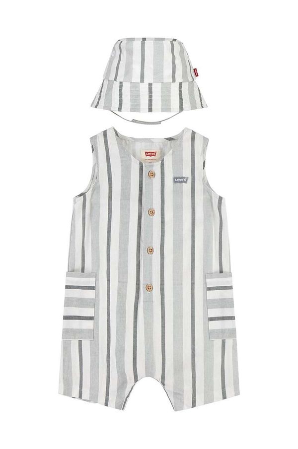 Levi's Otroški pajac iz lanene mešanice Levi's LVB STRIPE ROMPER & BUCKET HAT