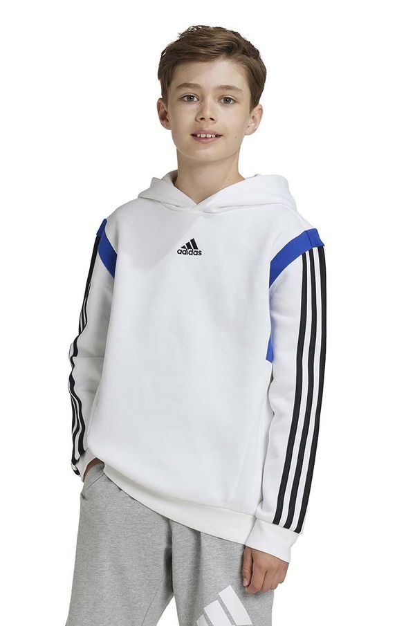 adidas Otroški pulover adidas B HD CB bela barva, s kapuco, JE0321