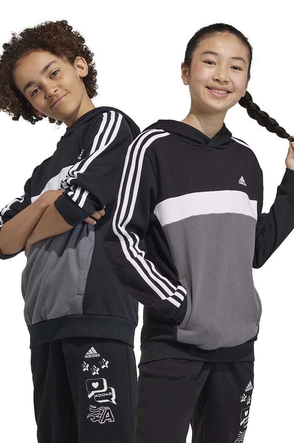 adidas Otroški pulover adidas črna barva, s kapuco