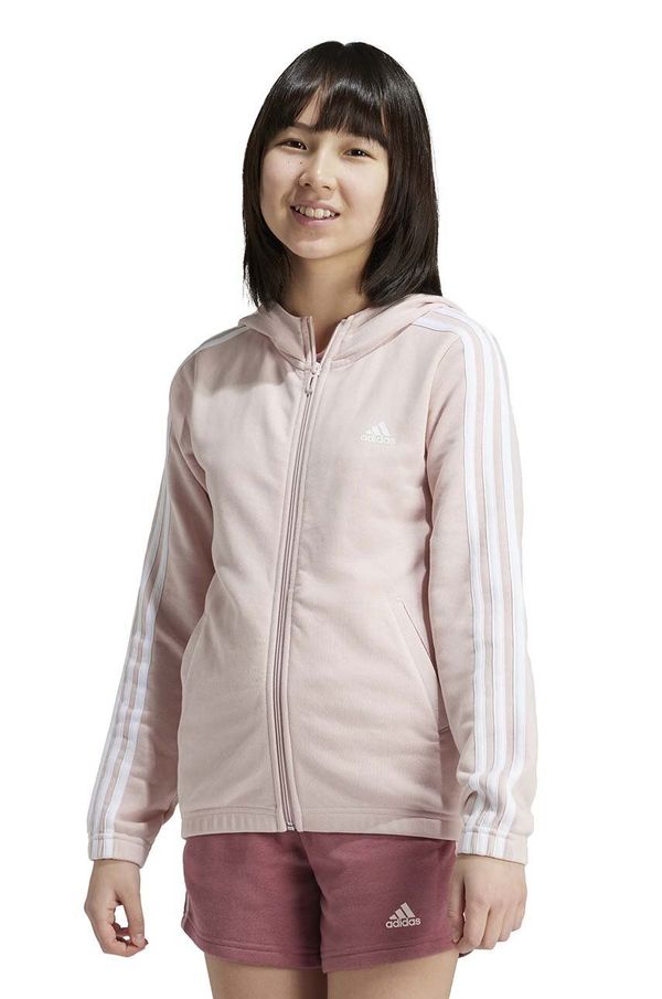 adidas Otroški pulover adidas G 3S FZ HD roza barva, s kapuco, IZ3464