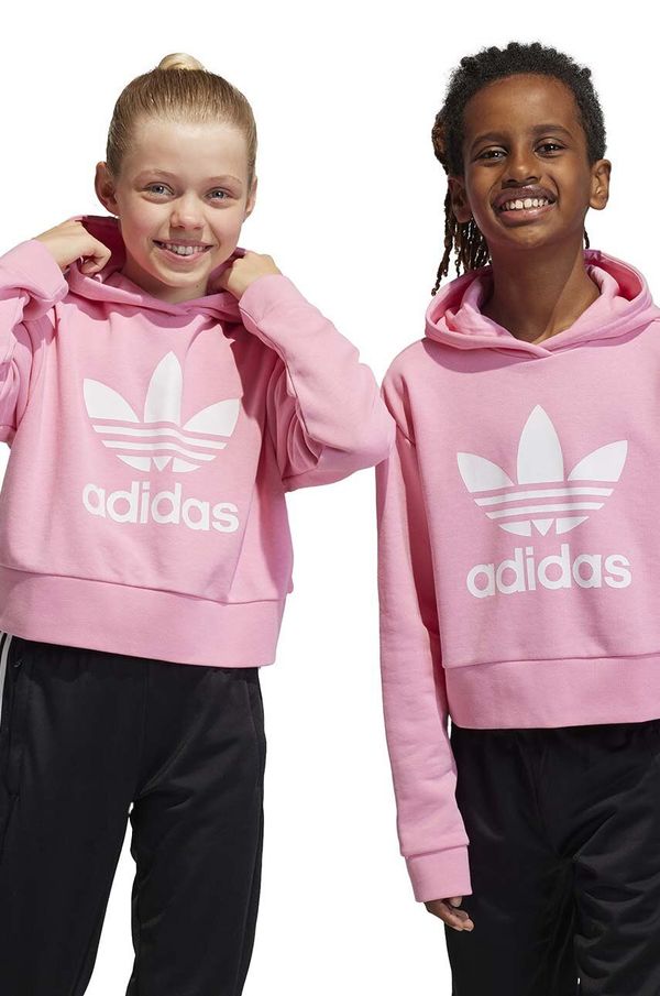 adidas Originals Otroški pulover adidas Originals roza barva, s kapuco