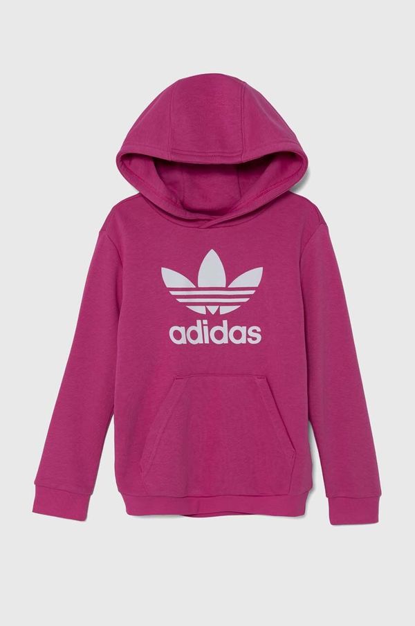 adidas Originals Otroški pulover adidas Originals TREFOIL HOODIE roza barva, s kapuco, IY7444