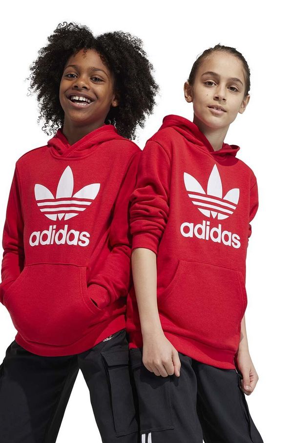 adidas Originals Otroški pulover adidas Originals TREFOIL rdeča barva, s kapuco