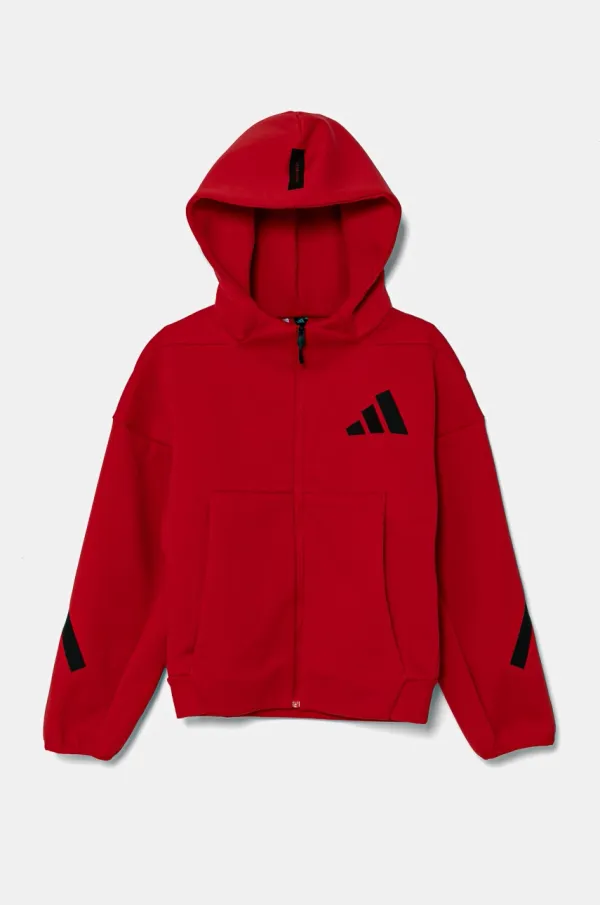 adidas Otroški pulover adidas rdeča barva, s kapuco, JC7580