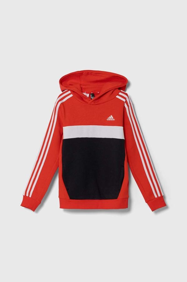 adidas Otroški pulover adidas rdeča barva, s kapuco