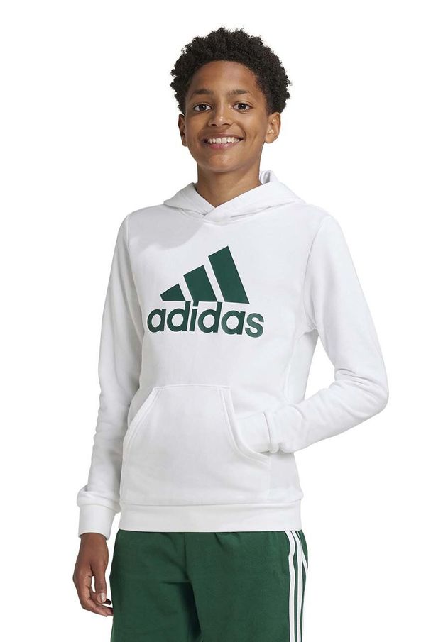 adidas Otroški pulover adidas U BL HOODIE bela barva, s kapuco, IV7325