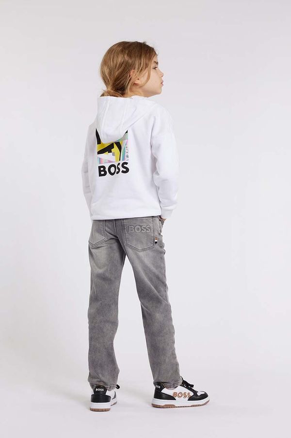 Boss Otroški pulover BOSS bela barva, s kapuco