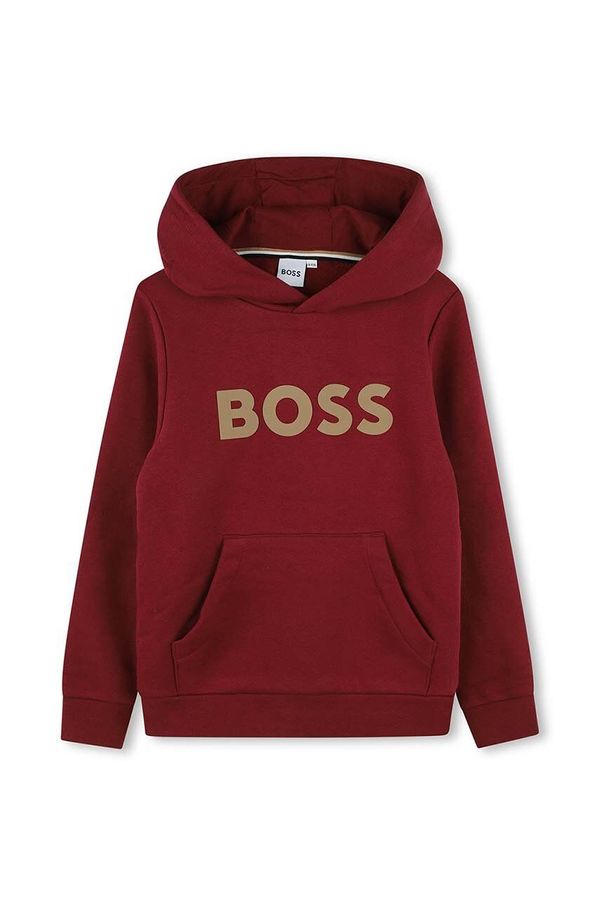 Boss Otroški pulover BOSS bordo barva, s kapuco, J51187