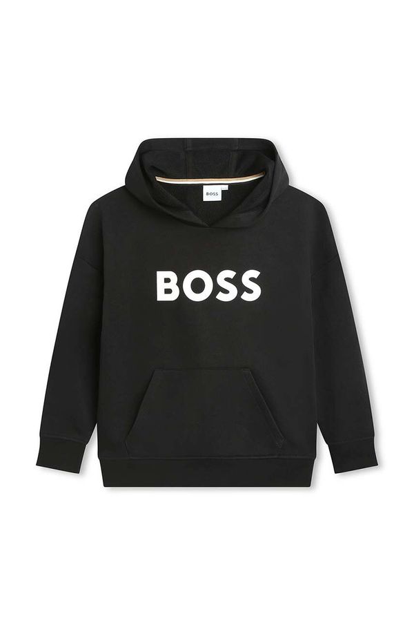 Boss Otroški pulover BOSS črna barva, s kapuco