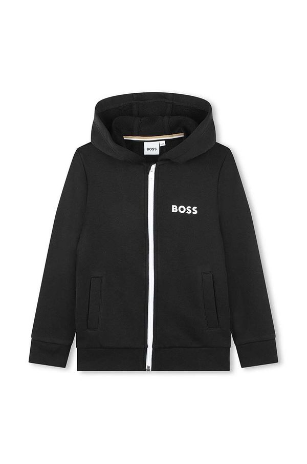 Boss Otroški pulover BOSS črna barva, s kapuco