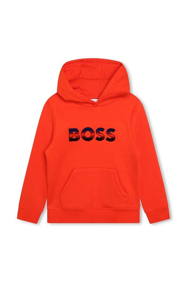 Boss Otroški pulover BOSS rdeča barva, s kapuco