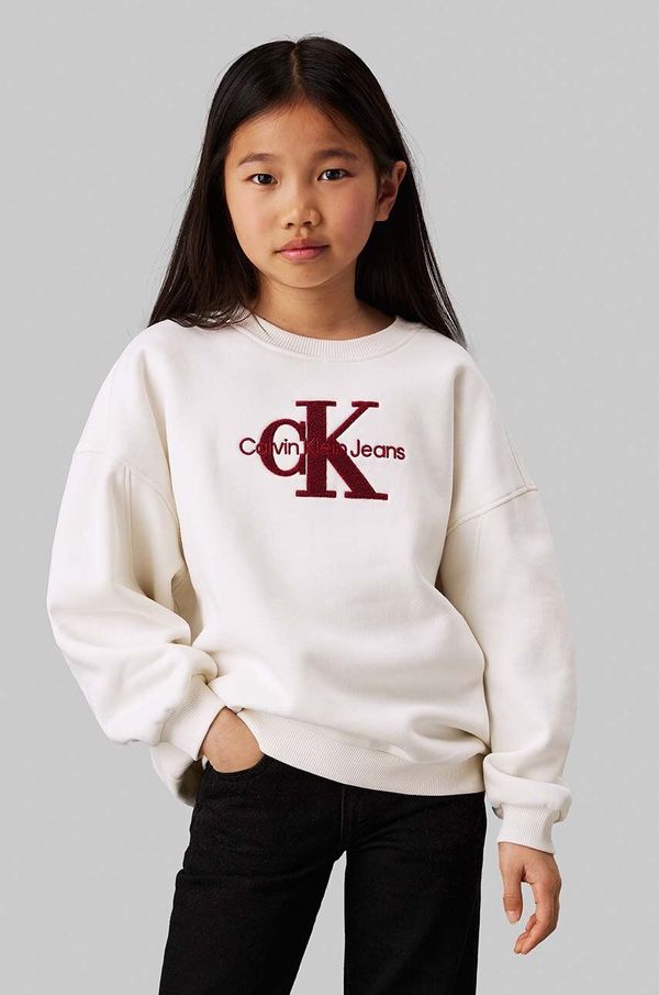 Calvin Klein Jeans Otroški pulover Calvin Klein Jeans bež barva, IG0IG02738