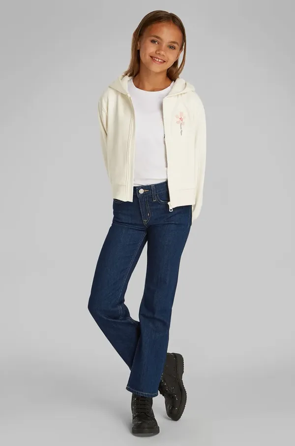 Calvin Klein Jeans Otroški pulover Calvin Klein Jeans bež barva, s kapuco, IG0IG02851
