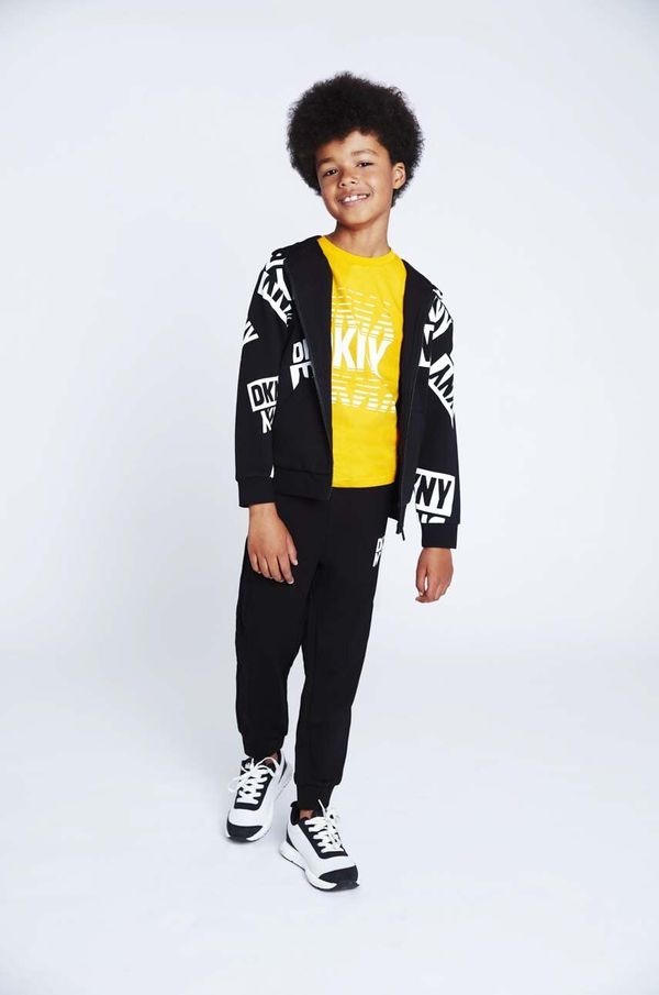 DKNY Otroški pulover Dkny črna barva, s kapuco