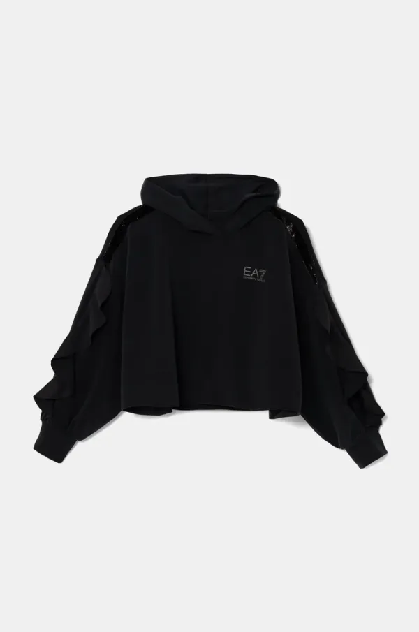 EA7 Emporio Armani Otroški pulover EA7 Emporio Armani črna barva, s kapuco, 6DFM08 FJZBZ