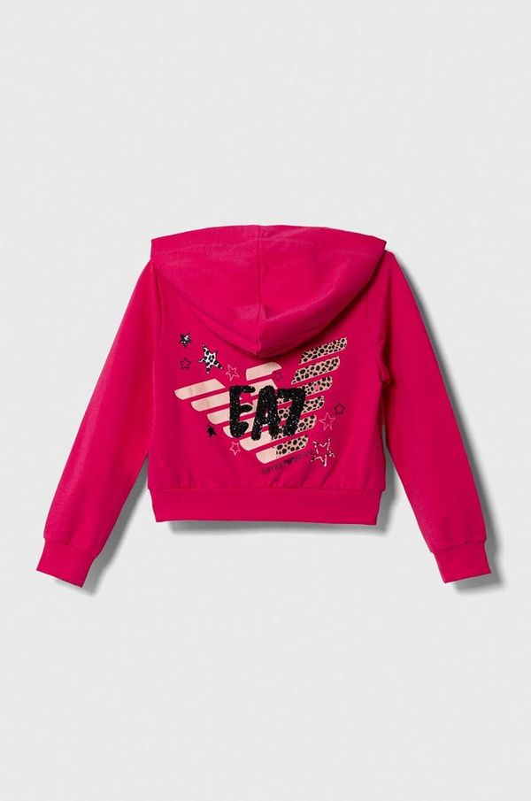 EA7 Emporio Armani Otroški pulover EA7 Emporio Armani roza barva, s kapuco