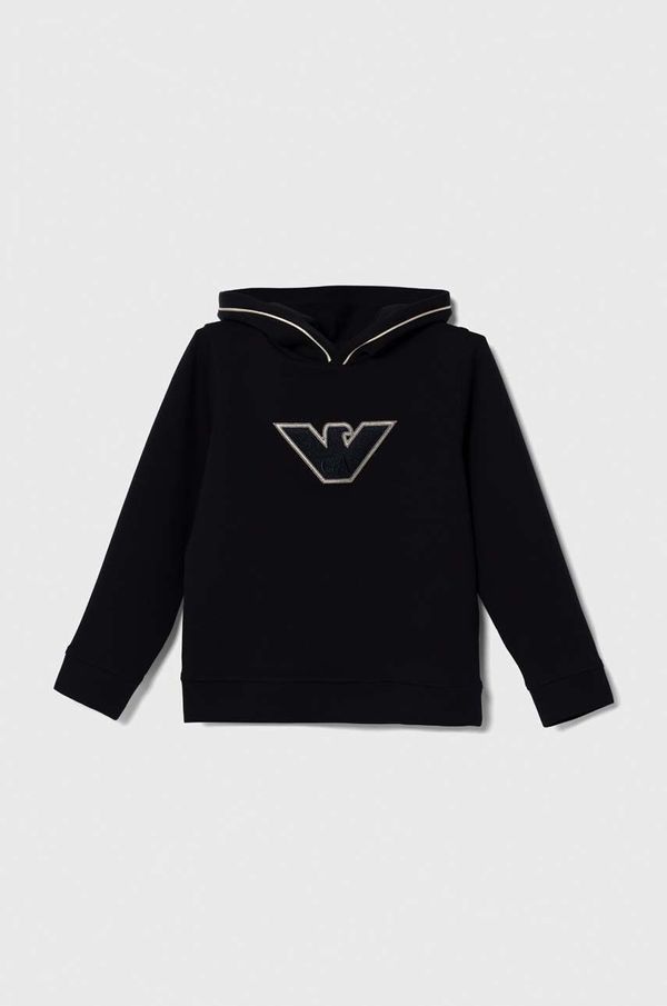 Emporio Armani Otroški pulover Emporio Armani mornarsko modra barva, s kapuco