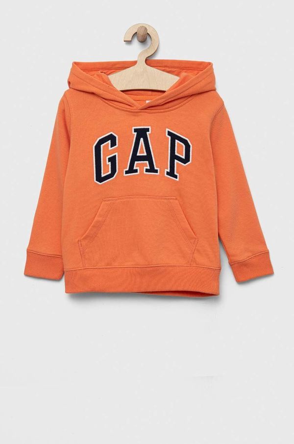 Gap Otroški pulover GAP oranžna barva, s kapuco