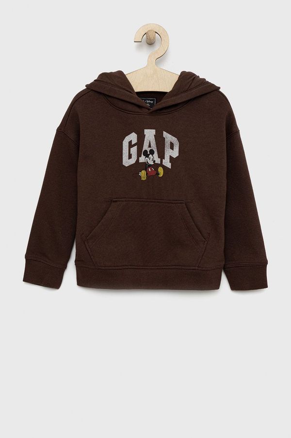 Gap Otroški pulover GAP rjava barva s kapuco