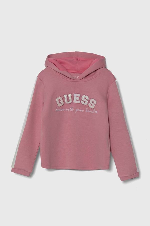 Guess Otroški pulover Guess roza barva, s kapuco