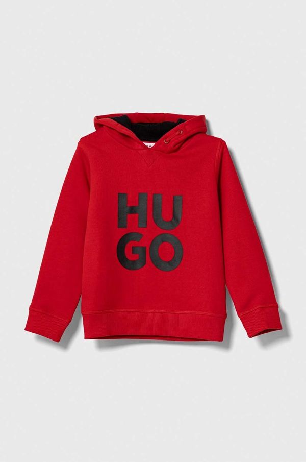 Hugo Otroški pulover HUGO bež barva, s kapuco