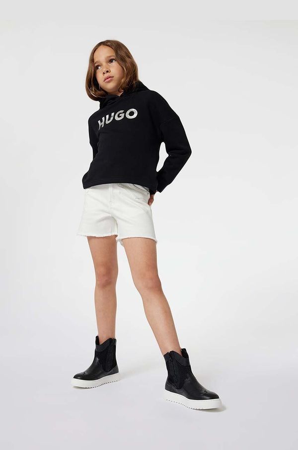 Hugo Otroški pulover HUGO črna barva, s kapuco