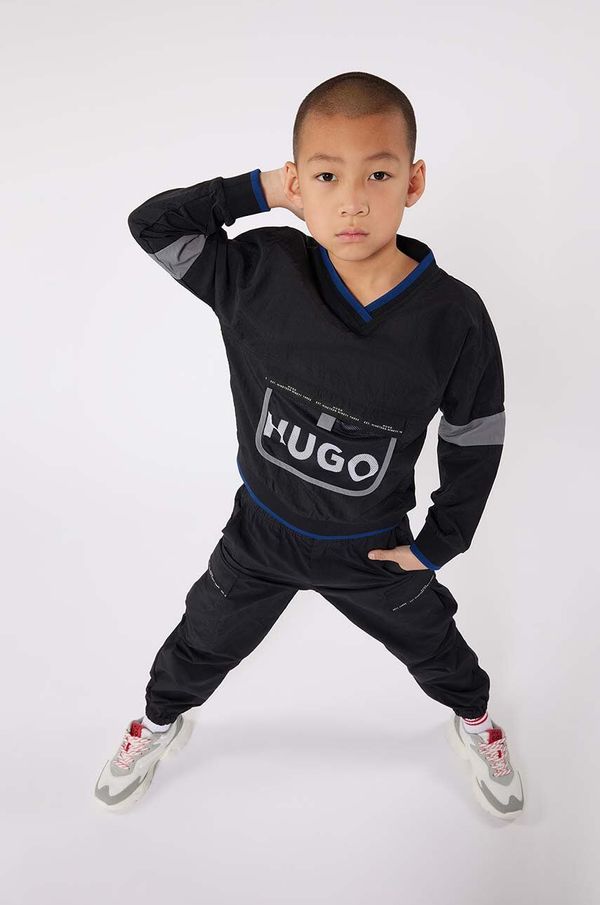 Hugo Otroški pulover HUGO mornarsko modra barva, s kapuco