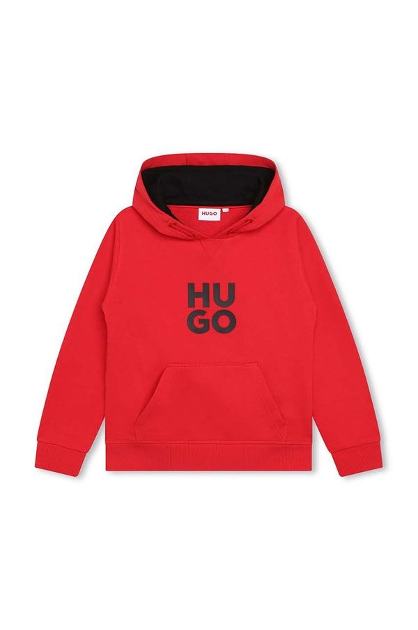 Hugo Otroški pulover HUGO rdeča barva, s kapuco