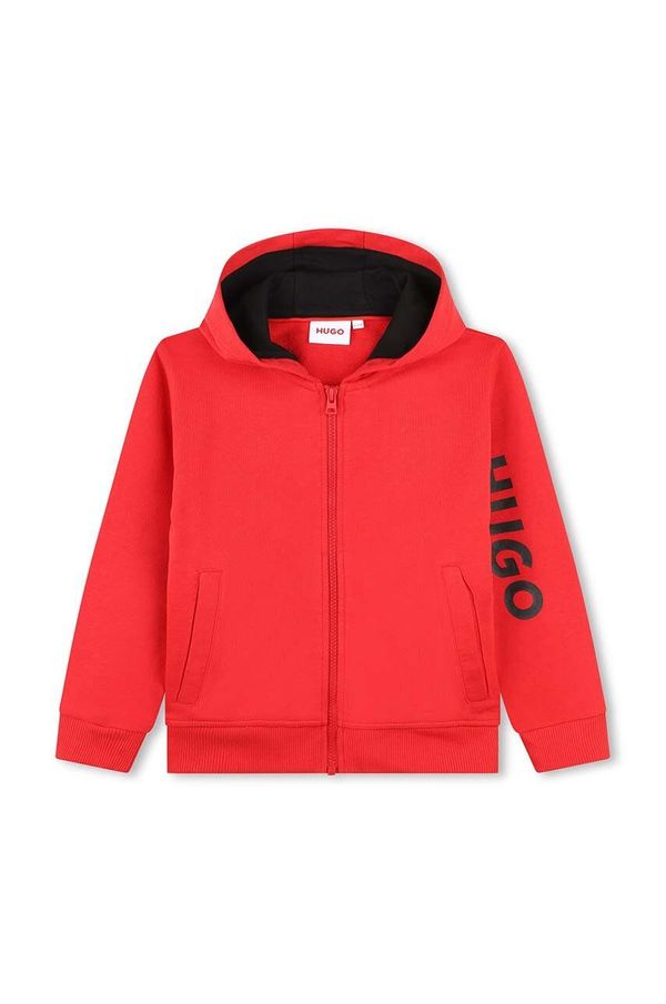 Hugo Otroški pulover HUGO rdeča barva, s kapuco