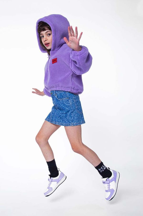 Hugo Otroški pulover HUGO vijolična barva, s kapuco
