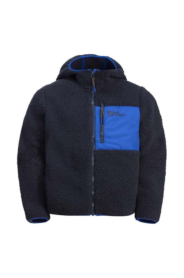 Jack Wolfskin Otroški pulover Jack Wolfskin ICE CURL HOOD črna barva, s kapuco