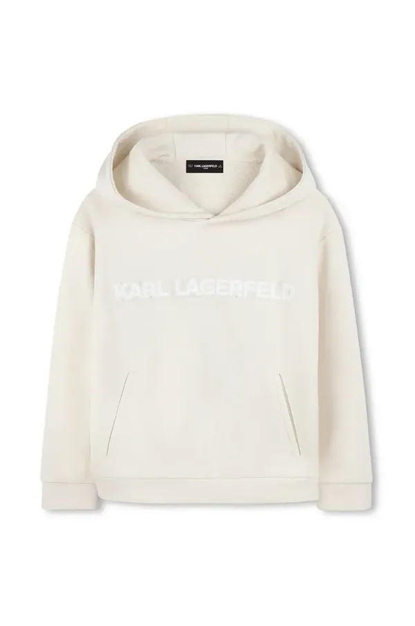 Karl Lagerfeld Otroški pulover Karl Lagerfeld bež barva, s kapuco, Z30576