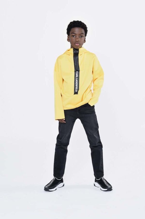 Karl Lagerfeld Otroški pulover Karl Lagerfeld oranžna barva, s kapuco