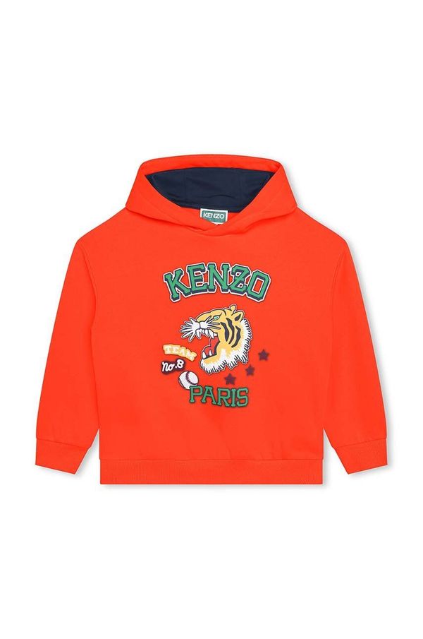 Kenzo kids Otroški pulover Kenzo Kids oranžna barva, s kapuco