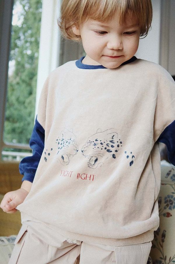 Konges Sløjd Otroški pulover Konges Sløjd WALLY SWEATSHIRT GOTS bež barva, KS101733