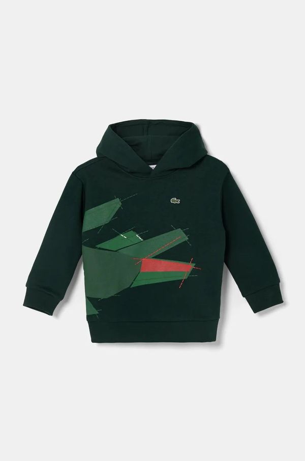 Lacoste Otroški pulover Lacoste zelena barva, s kapuco, SJ2561