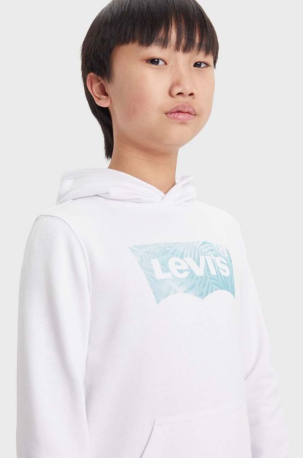 Levi's Otroški pulover Levi's LVB PALM BATWING FILL HOODIE bela barva, s kapuco
