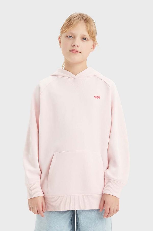 Levi's Otroški pulover Levi's LVG PULLOVER HOODIE roza barva, s kapuco