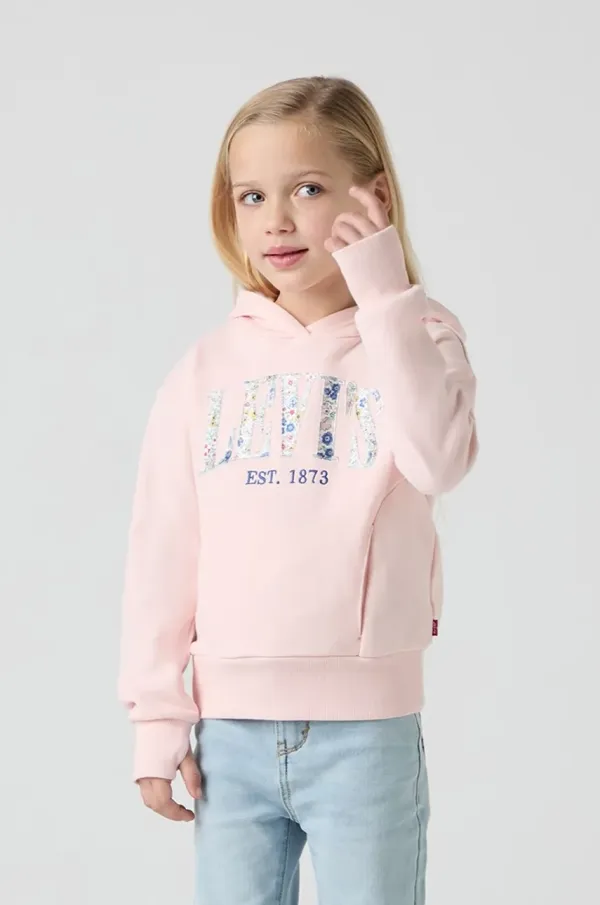 Levi's Otroški pulover Levi's SEASONAL HOODIE roza barva, s kapuco, 3EM195