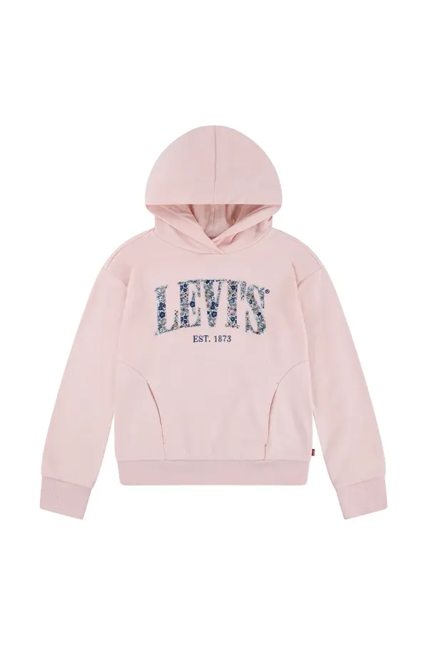 Levi's Otroški pulover Levi's SEASONAL HOODIE roza barva, s kapuco, 4EM195