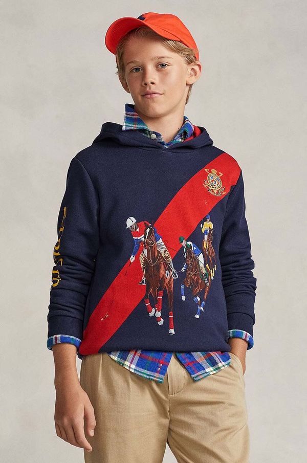 Polo Ralph Lauren Otroški pulover Polo Ralph Lauren mornarsko modra barva, s kapuco