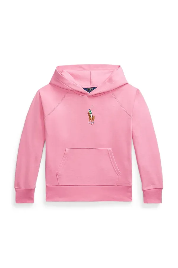 Polo Ralph Lauren Otroški pulover Polo Ralph Lauren roza barva, s kapuco, 313965121001