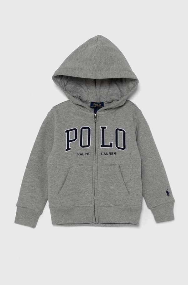 Polo Ralph Lauren Otroški pulover Polo Ralph Lauren siva barva, s kapuco, 322950835002