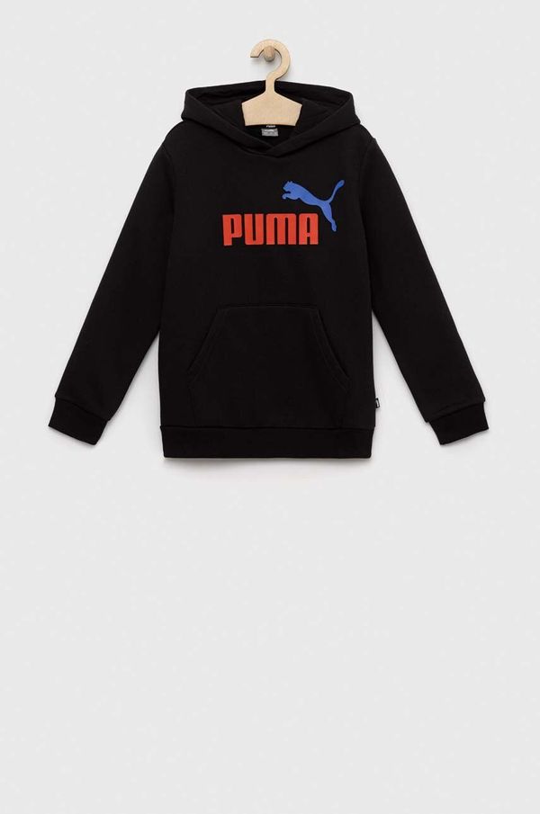 Puma Otroški pulover Puma ESS+ 2 Col Big Logo Hoodie FL B črna barva, s kapuco